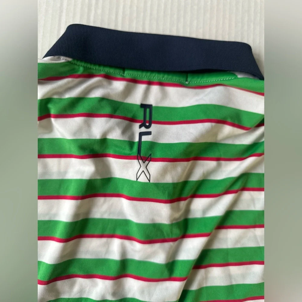Ralph Lauren RLX Polos Mens XL Green White Striped Short Sleeve Performance Golf